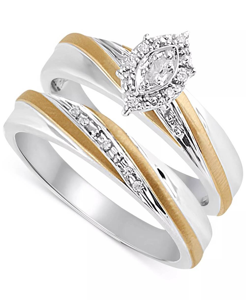 NEW BEAUTIFUL BEGINNINGS women's diamond accent crossover two tone ring in white